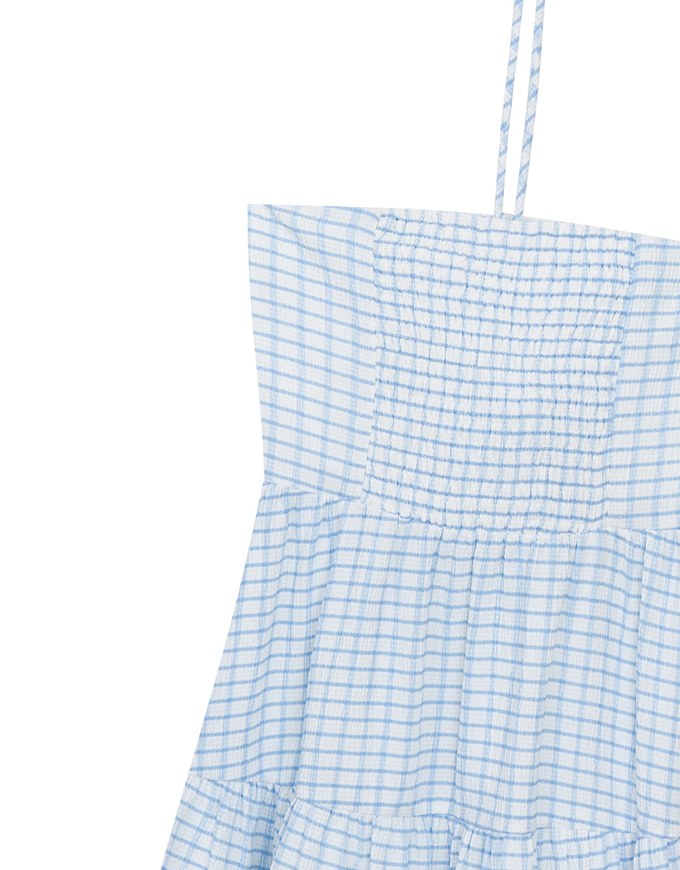 2 Way Halter Tie Gingham Padded Mini Dress with Ruffle Trim