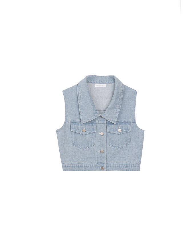 Classic Button Front Cropped Jeans Denim Vest Jacket