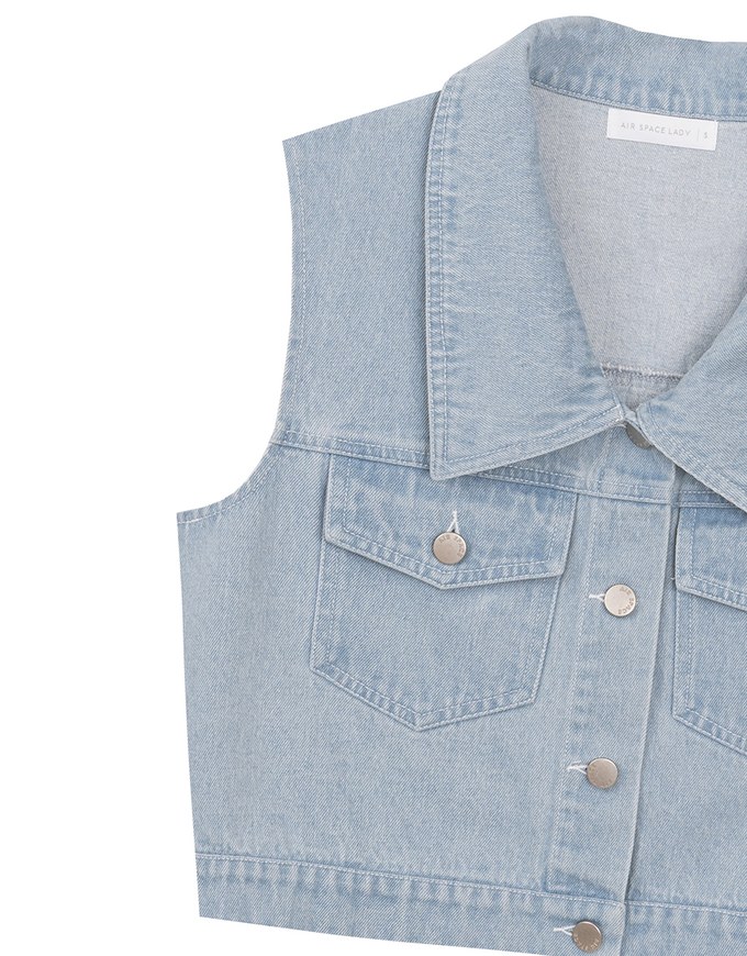 Classic Button Front Cropped Jeans Denim Vest Jacket