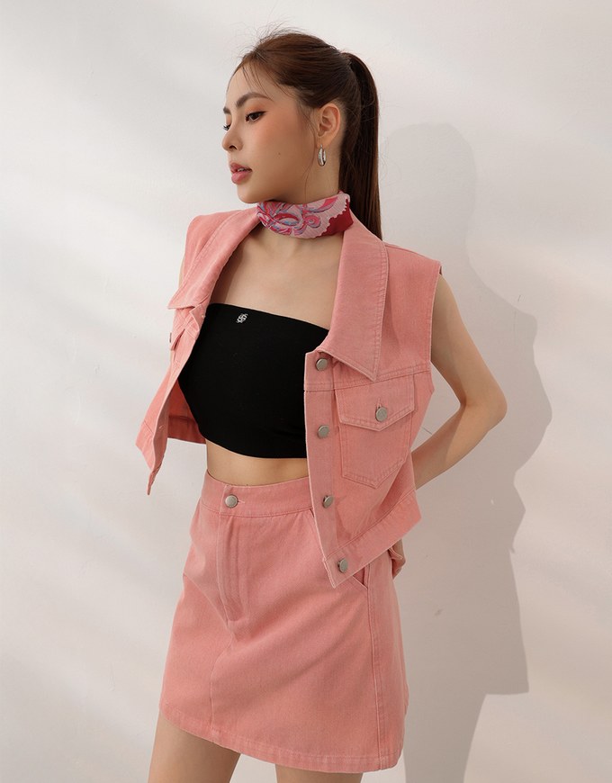 Classic Button Front Cropped Jeans Denim Vest Jacket