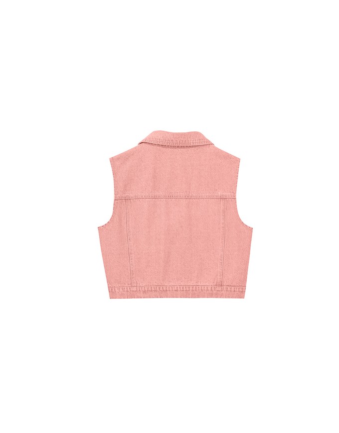 Classic Button Front Cropped Jeans Denim Vest Jacket