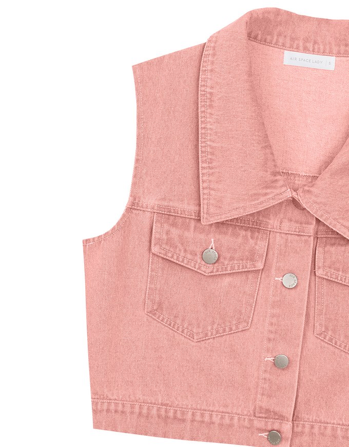 Classic Button Front Cropped Jeans Denim Vest Jacket