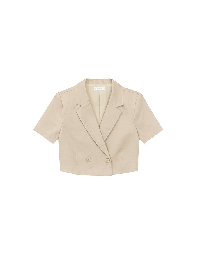 Tailored Short Sleeve Cropped Suit Jacket (with Shoulder Pads)