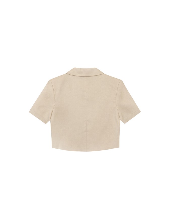 Tailored Short Sleeve Cropped Suit Jacket (with Shoulder Pads)