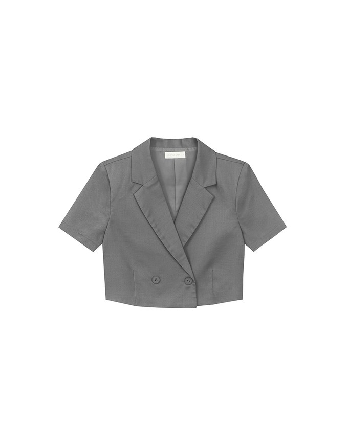 Tailored Short Sleeve Cropped Suit Jacket (with Shoulder Pads)