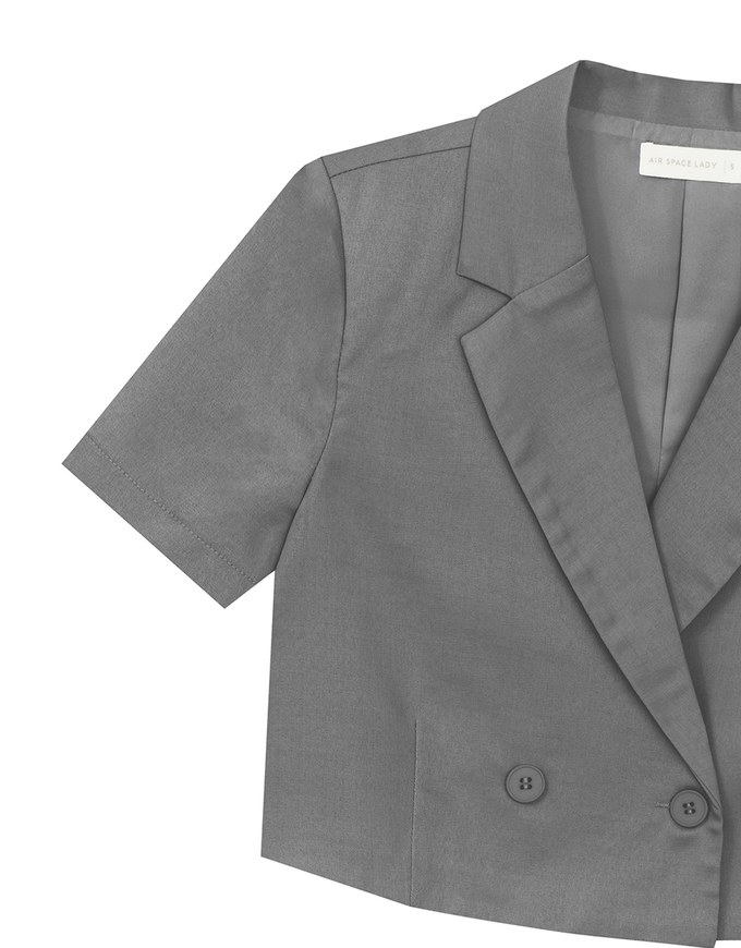 Tailored Short Sleeve Cropped Suit Jacket (with Shoulder Pads)