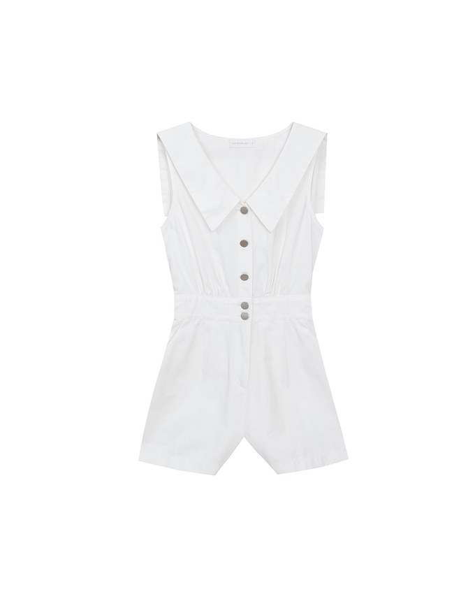Sailor Collar Sleeveless Button Front Jumsuit