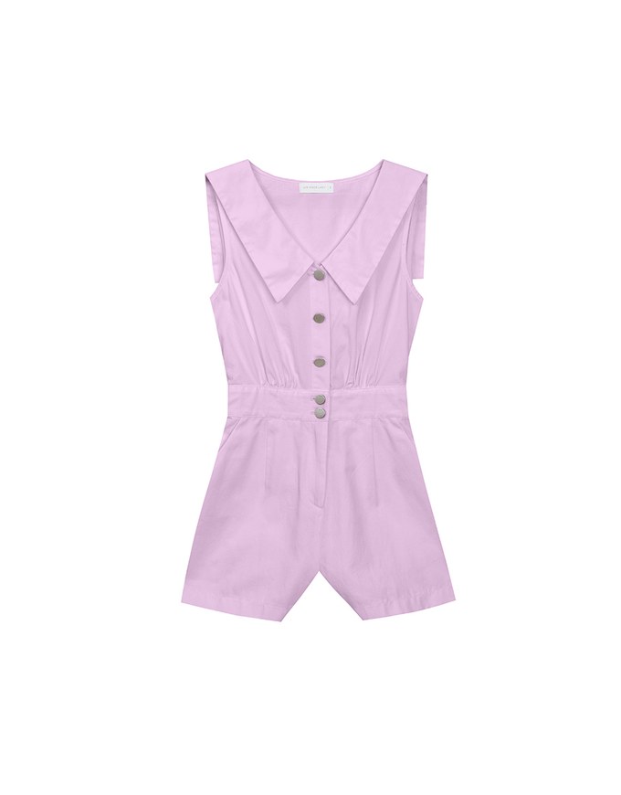 Sailor Collar Sleeveless Button Front Jumsuit