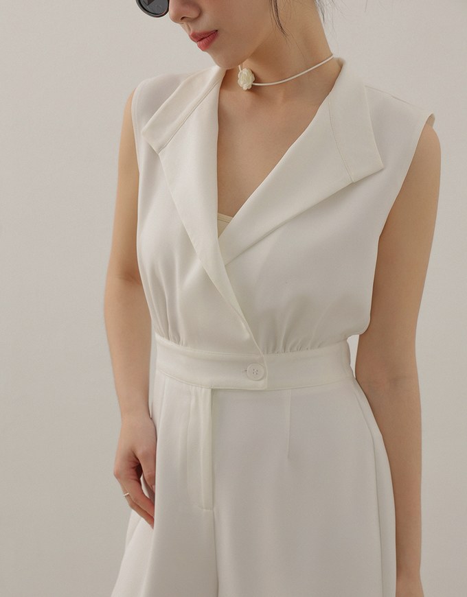 Tailored Collared Wide Leg Jumpsuit