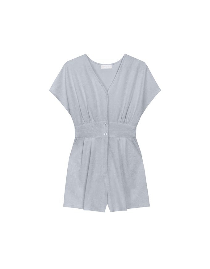 Soft Crinkle Textured V Neck Cinched Waist Jumpsuit