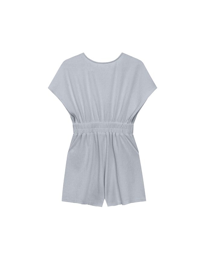 Soft Crinkle Textured V Neck Cinched Waist Jumpsuit