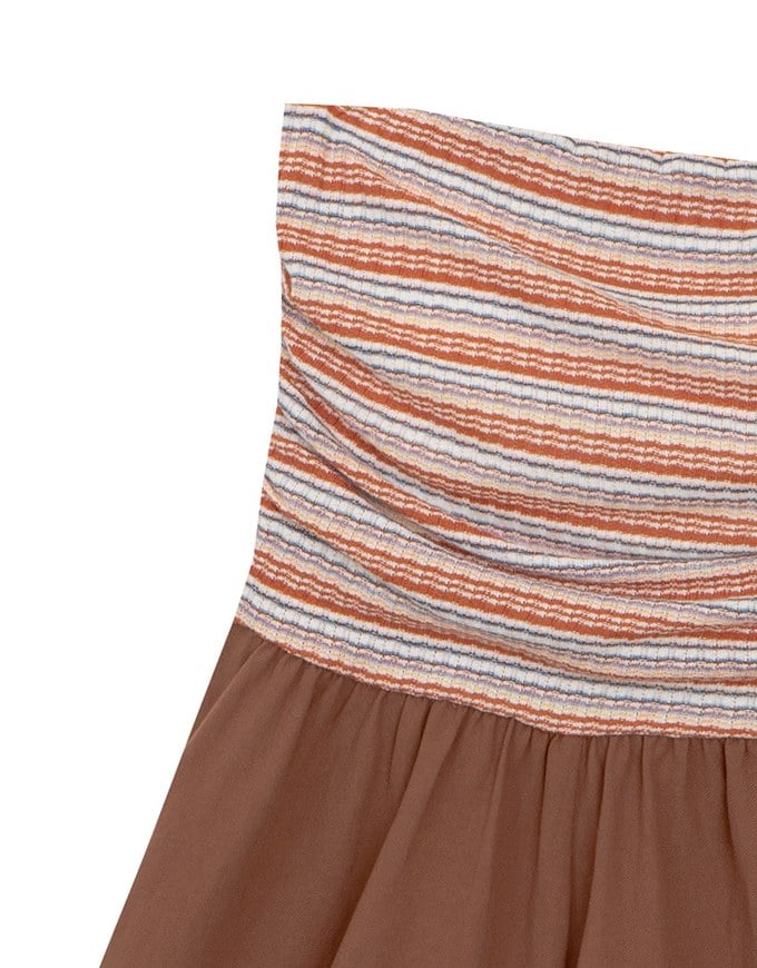 Colorful Knit Striped Texture Bandeau Padded Jumpsuit with Flowy Flared Shorts