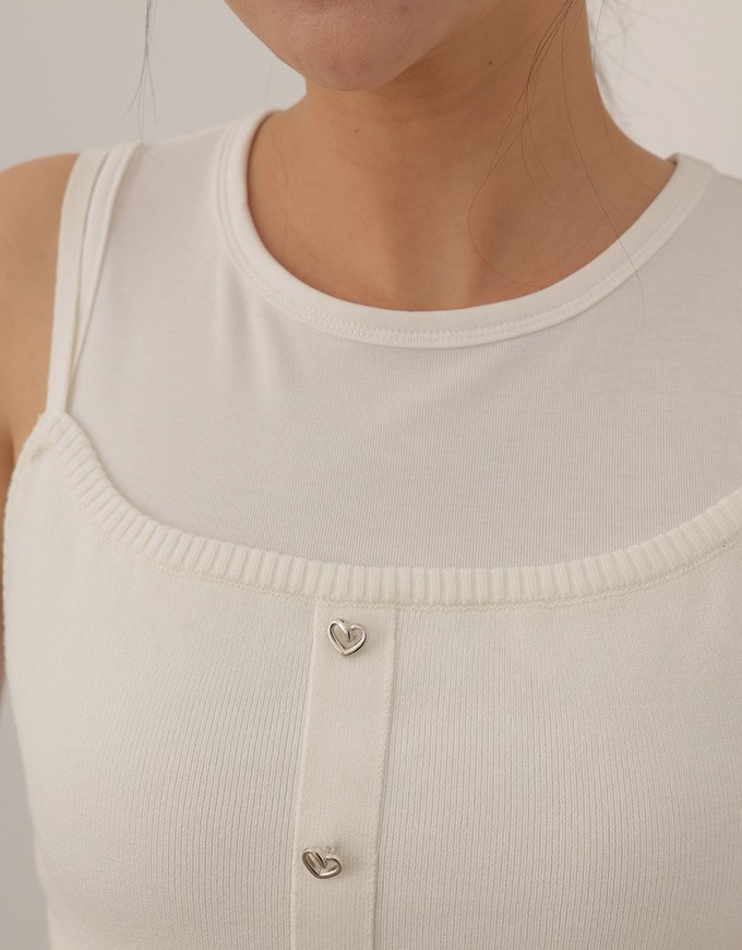 Heart Shaped Button Stretch Ribbed Knit Cami Crop Top