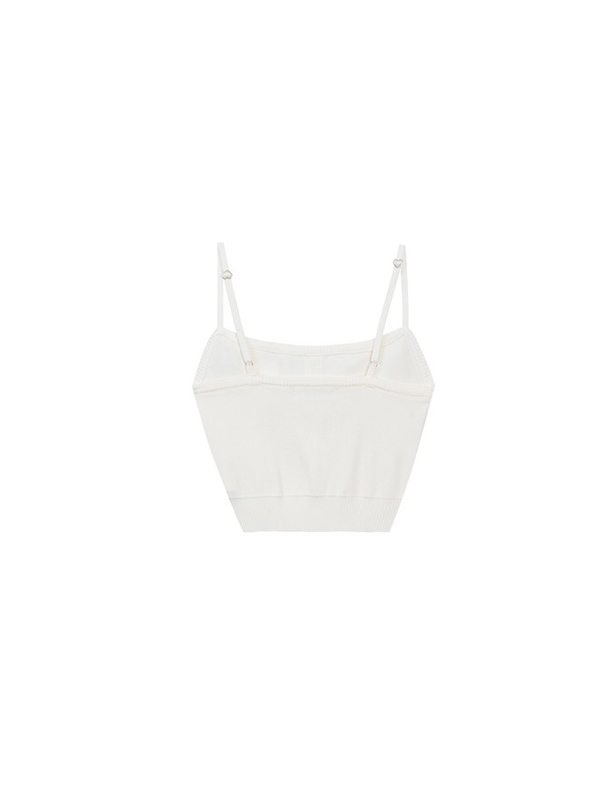 Heart Shaped Button Stretch Ribbed Knit Cami Crop Top