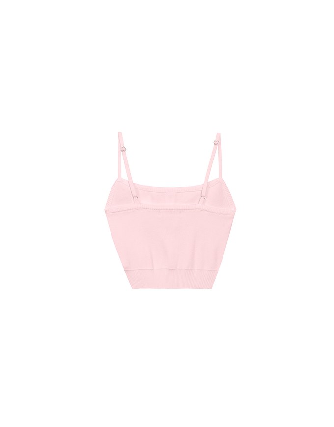 Heart Shaped Button Stretch Ribbed Knit Cami Crop Top
