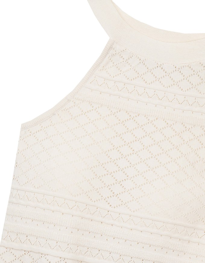 Argyle Textured Knit Halter Neck Cropped Top with Frill Hem Detail