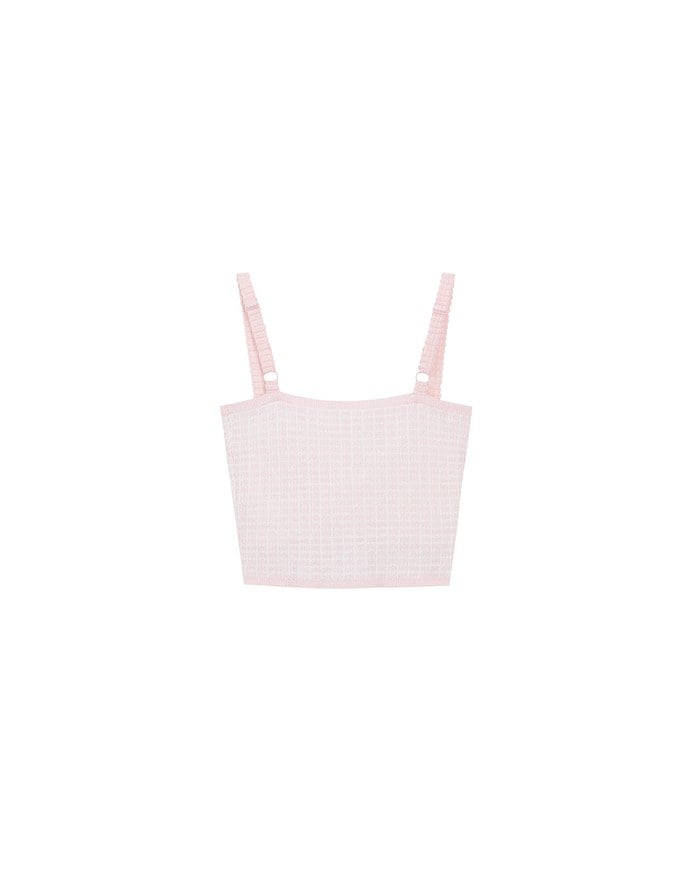 Checkered Texture Adjustable Strap Ribbed Knit Padded Crop Top