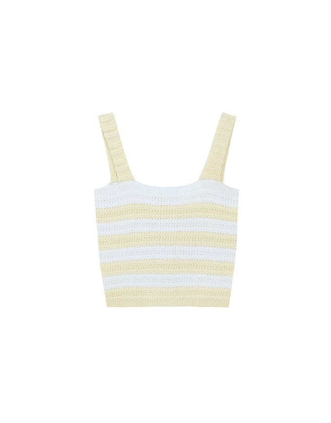 Striped Crochet Knit Tank Top with Flower Button Accents