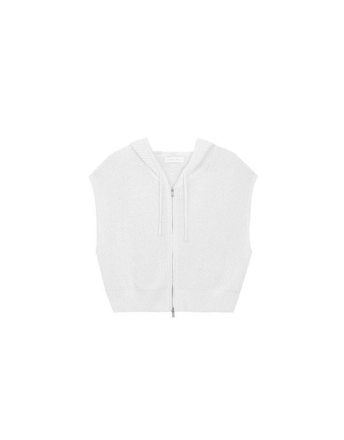 Sleeveless Knitted Zip Up Hoodie Vest Top