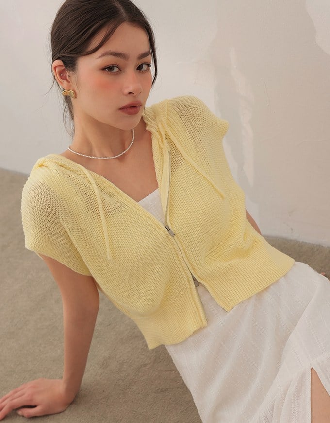 Sleeveless Knitted Zip Up Hoodie Vest Top