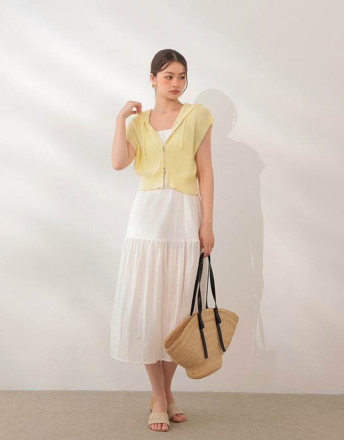 Sleeveless Knitted Zip Up Hoodie Vest Top