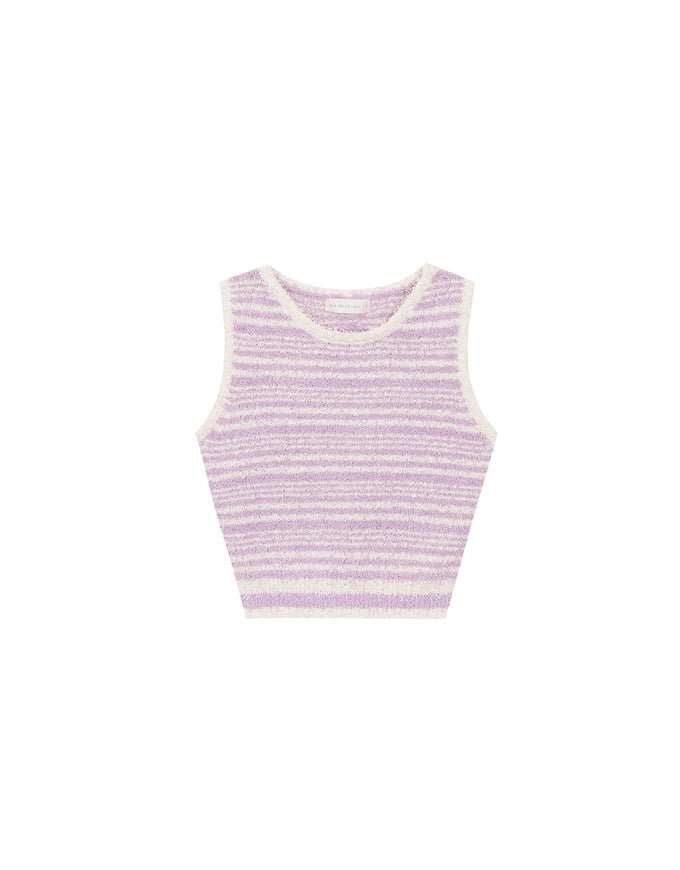 Textured Fringe Edge Striped Knit Cropped Tank Top