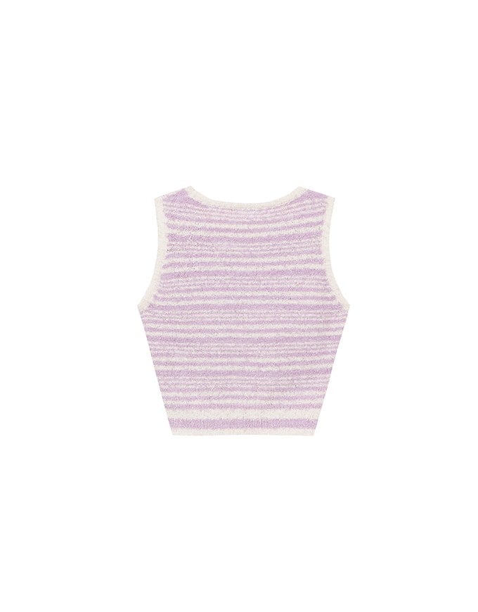 Textured Fringe Edge Striped Knit Cropped Tank Top