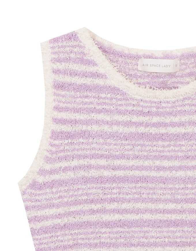 Textured Fringe Edge Striped Knit Cropped Tank Top