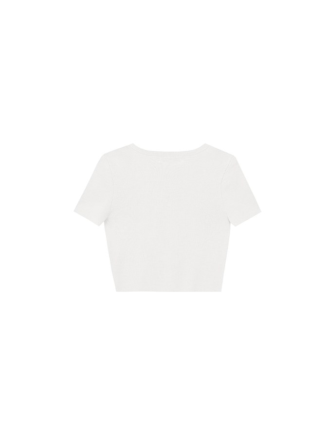 Fitted Knit Crop Top with Ribbon Bow Accent