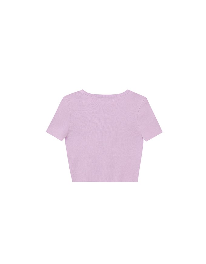 Fitted Knit Crop Top with Ribbon Bow Accent