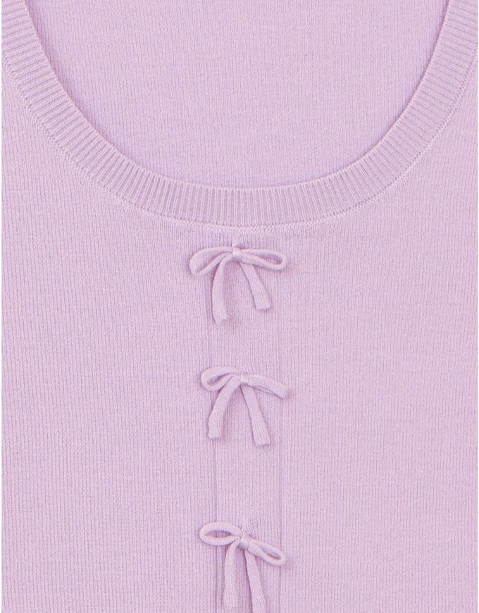 Fitted Knit Crop Top with Ribbon Bow Accent