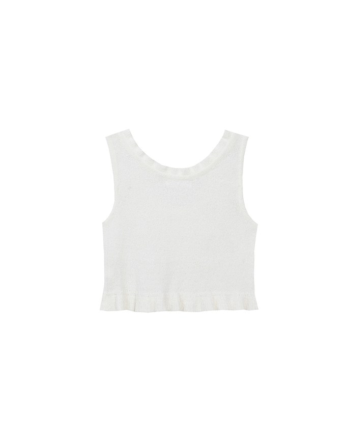 Ruffled Neckline Sleeveless Knit Vest Top with Button Trim