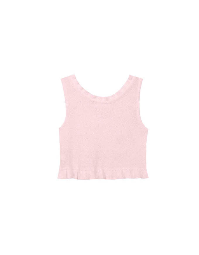 Ruffled Neckline Sleeveless Knit Vest Top with Button Trim