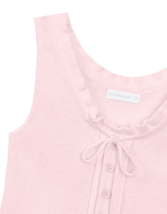 Ruffled Neckline Sleeveless Knit Vest Top with Button Trim