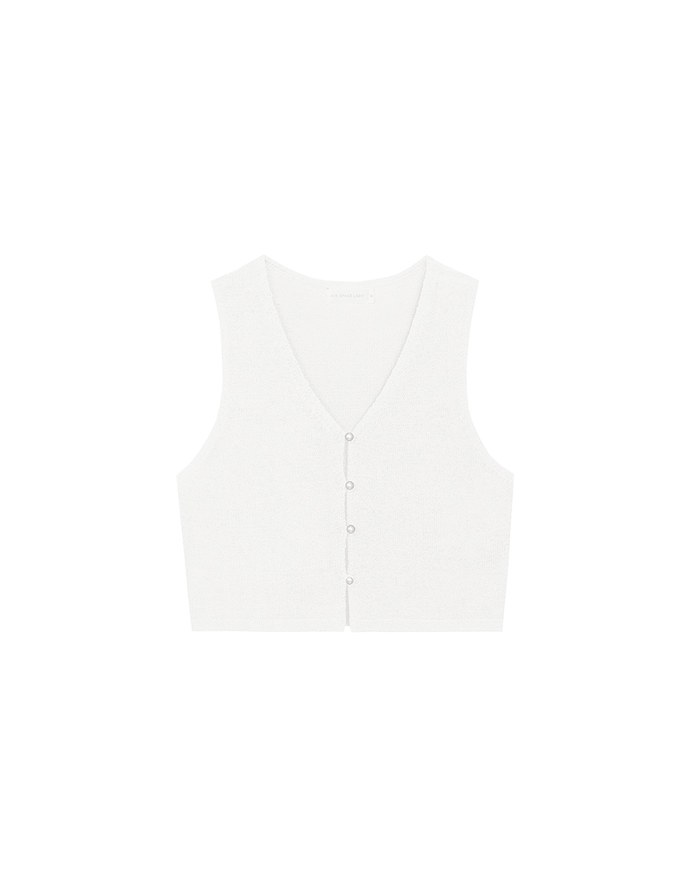 Pearl Button Front Open Knit Sleeveless Vest Top