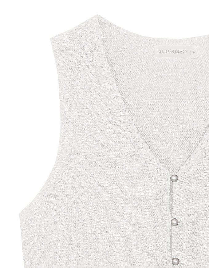 Pearl Button Front Open Knit Sleeveless Vest Top