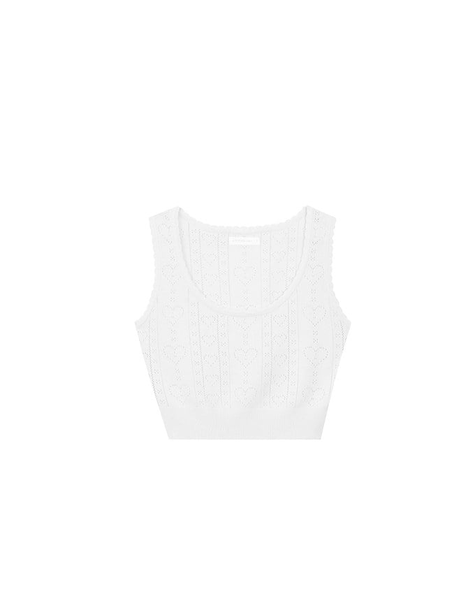 Heart Patterned Stitch Cropped Sleeveless Knit Vest Top
