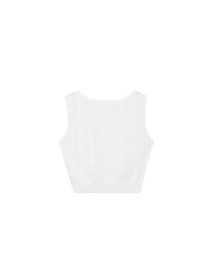 Heart Patterned Stitch Cropped Sleeveless Knit Vest Top