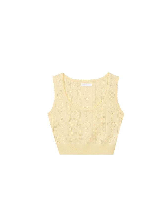 Heart Patterned Stitch Cropped Sleeveless Knit Vest Top