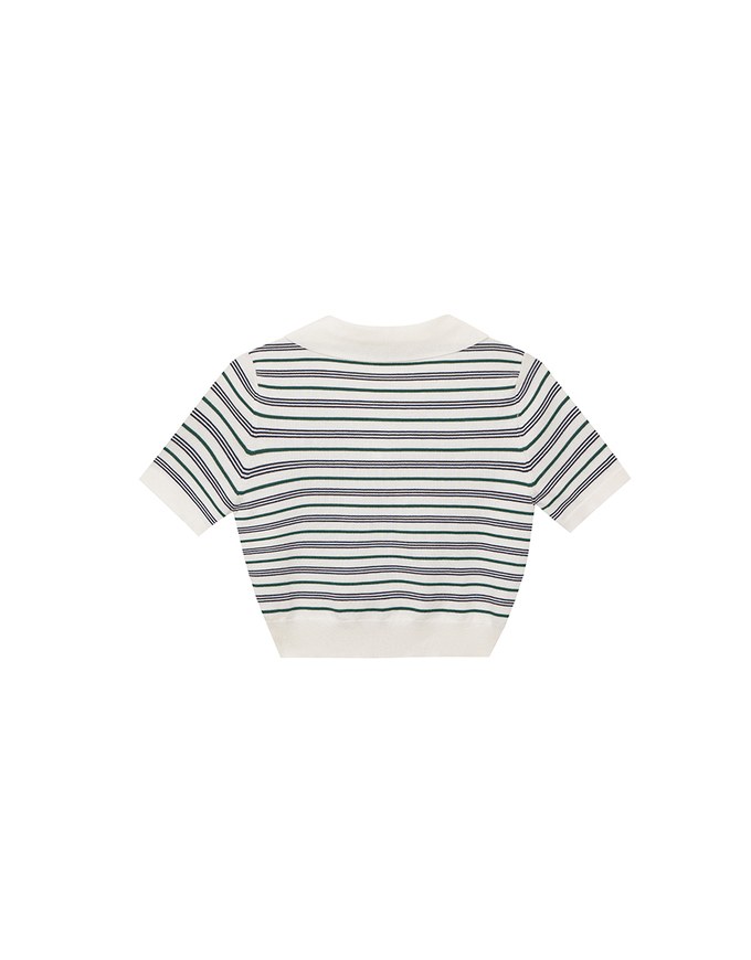 Classic Polo Inspired Stripe Knit Top with Stretch Hem