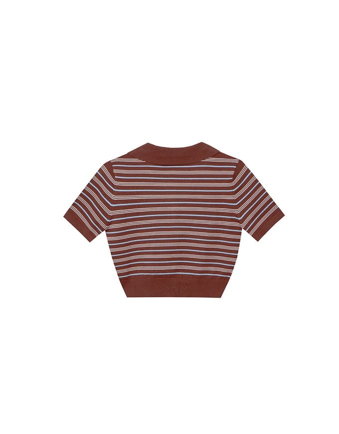 Classic Polo Inspired Stripe Knit Top with Stretch Hem