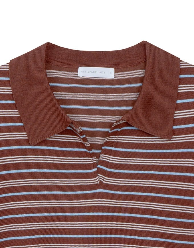 Classic Polo Inspired Stripe Knit Top with Stretch Hem