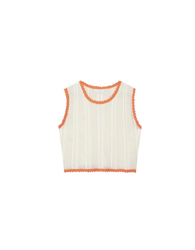 Contrast Crochet Trim Sleeveless Knit Tank Top