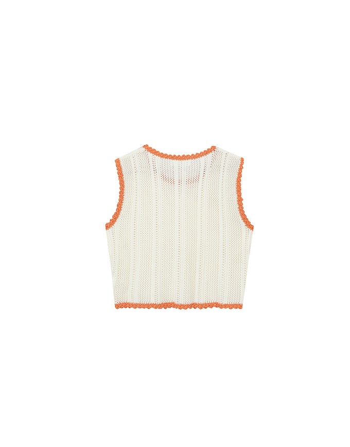Contrast Crochet Trim Sleeveless Knit Tank Top