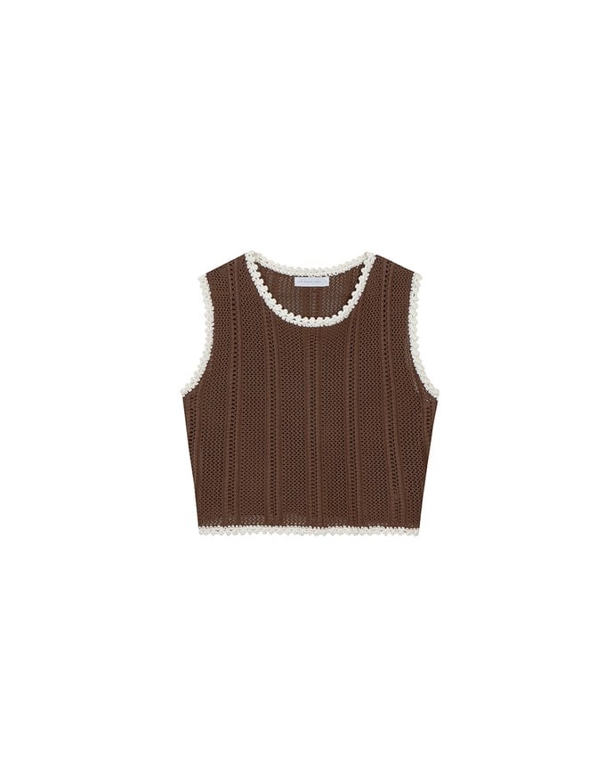 Contrast Crochet Trim Sleeveless Knit Tank Top