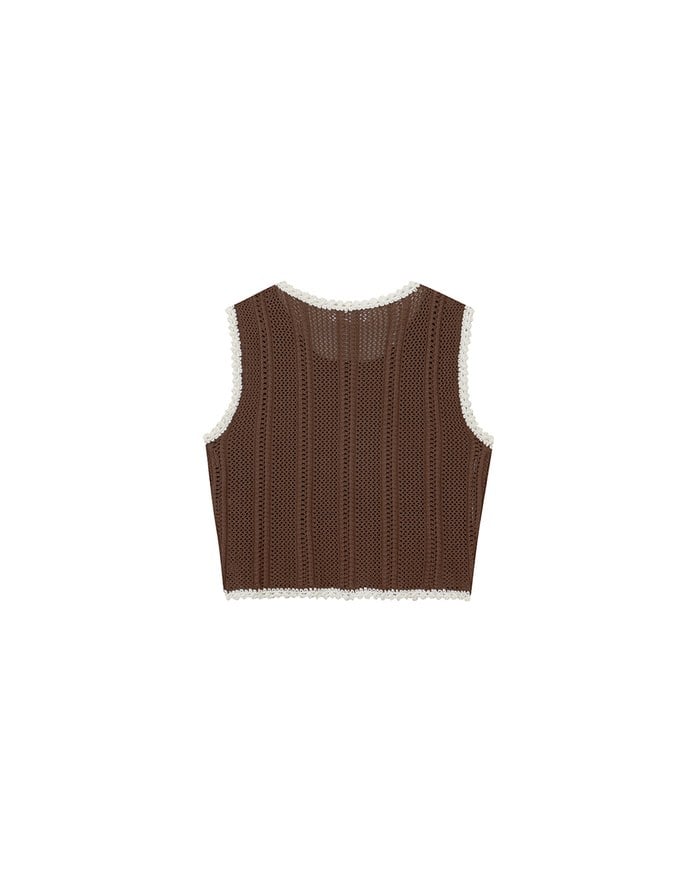 Contrast Crochet Trim Sleeveless Knit Tank Top