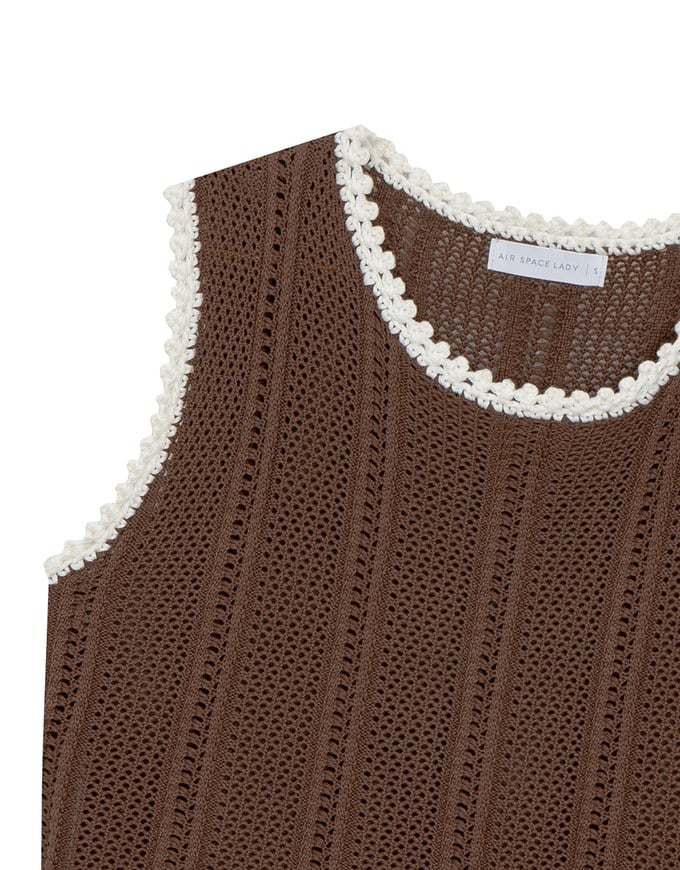 Contrast Crochet Trim Sleeveless Knit Tank Top