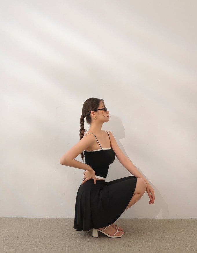 Cooling Fabric High Waist Flare Skort with Inner Shorts