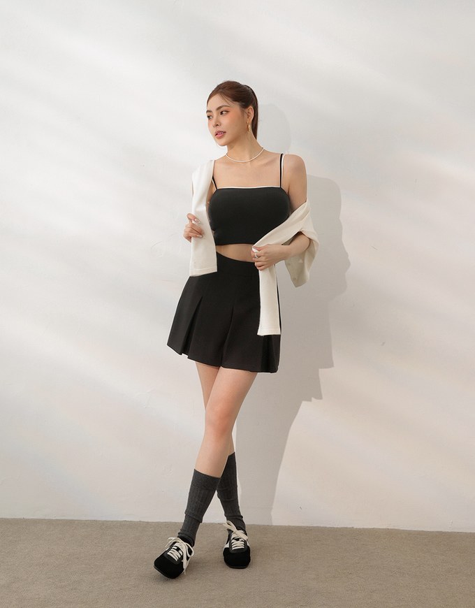 AIRY HOURGLASS High Waist Knit Pleated Flare Skort