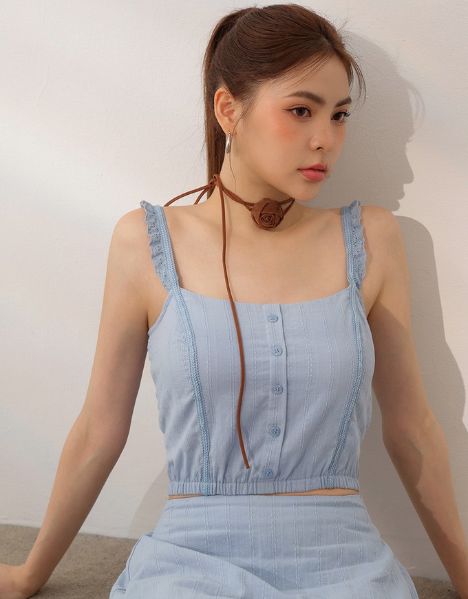 Ruffled Hem Wrap Look Skorts with Pinstripe Texture